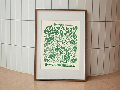 Compassion for Animals Poster activism animals handlettering illustration mural nature plants posterdesign printable retro vegan veganism wallart