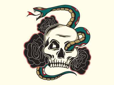 Snakes & Skulls illustration roses skull snake tattoos wacom