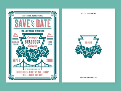 Save the Dates braddock bridge illustration invitation keystone pennsylvania pittsburgh save the date wedding