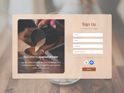 SpecialtyFinder Sign Up: A Coffee Lover's Dream #DailyUI coffee coffeeenthusiast coffeelover dailyui design figma form modal signup ui userexperience