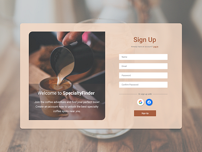 SpecialtyFinder Sign Up: A Coffee Lover's Dream #DailyUI