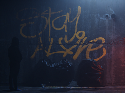 Stay Alive 3d art b3d blender blender3d character cyberpunk design graffiti illustration trash