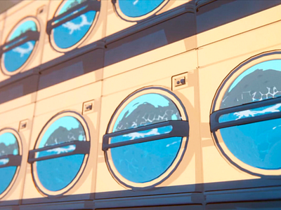 Anime Style Laundromat 3d anime art blender blender3d design illustration minimal
