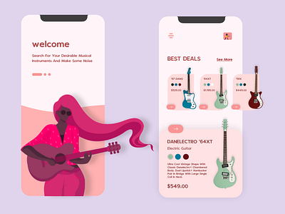 Music instruments shop - mobile UI adobe xd app design guitars illustrations mobile shop shopping ui ui design ux ui warm colors