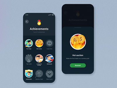 Achievements Screen achievements app design flat icons screen trading ui