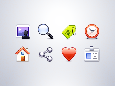 iOS App Icons clock favorite hashtag heart home id picture profile search share