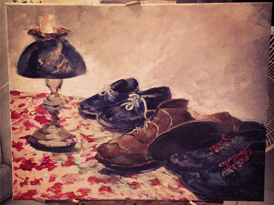 Still life with shoes acrylic illustration painting