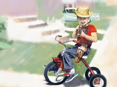 Kid On Bike digital painting illustration vintage