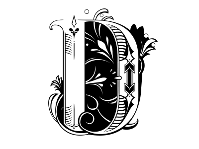 D black illustration logo plant typography