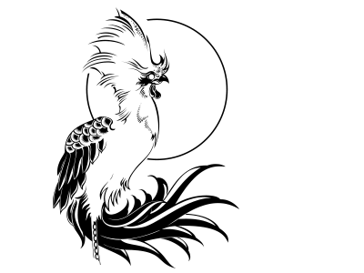 Rooster black illustration plant rooster sunrise typography