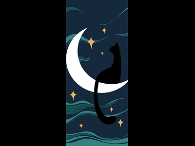 Emerald Dream black cards cat design dream illustration moon night plant star