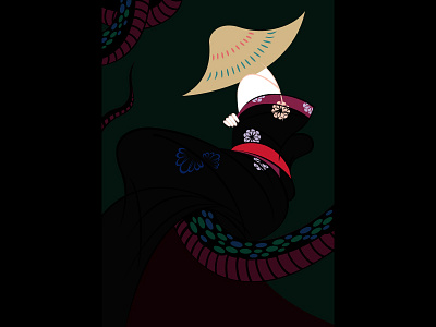 Snake Monster cards design devil geisha illustration japan kimone monster plant snake