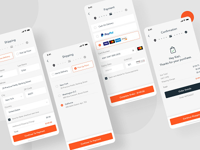 Upsket - Product Checkout Flow app ui builder checkout checkout page concept confirm confirmation delivery ecommerce order payment paypal pick up product page shipping shop shop builder shopping