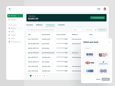 Bank Account Aggregation Platform Dashboard