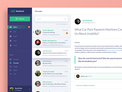 Mail Client Web App Dashboard app application dashboard email inbox mail minimal product ui ux web website