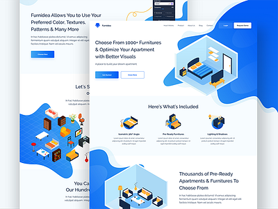 Furnidea - Isometric Apartment Design Website apartment application architecture concept furniture illustration interior isometric room sofa vector website