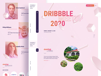 Dribbble Meetup 2020 | Landing Page creative decoration designer exploration guideline interaction landing landing page meetup menu mobile product ui ux uxdesign