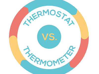 Thermostat vs. Thermometer Logo blue branding circle logo orange red text thermometer thermostat yellow
