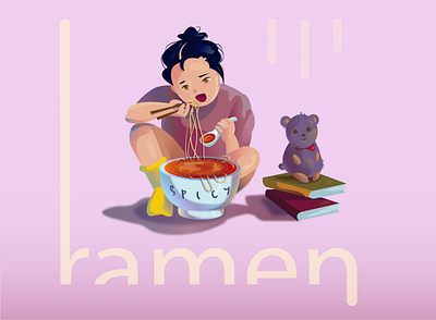 Semester 1: Ramen bear food girl illustration noodles pink