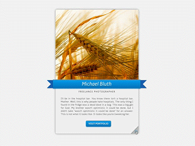 CSS3 Profile Card arrows blue button card css css3 download free freebie image profile ribbon ui whitney