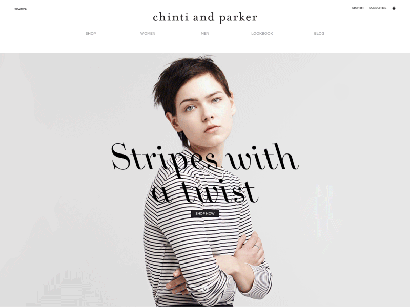 Chinti and Parker clean fashion gif landing page layout simple web website white