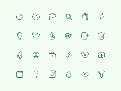 Keto Kitchen Icons branding design drawing figma flat green icon icon design iconography icons illustration minimal simple ui