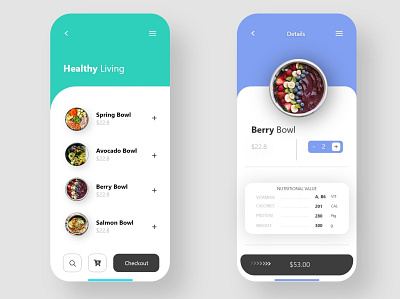 Healthy Living Food App adobe xd adobexd design food health app health care mobile app mobile ui ui