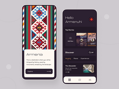 Travel Mobile App armenia ethnic illustration mobile ornament pattern stories travel uiux