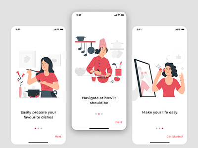 Recipe app onboarding abstract app app design app ui application clean colour cooking illustration minimal mobile mobile app modern onboarding recipe recipe app trend ui ui design