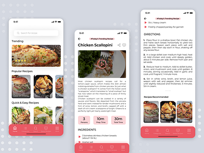 Recipe app homepage app app design app ui branding clean cooking design food food app interaction iphone minimal recipe recipe app red trending ui ux ui design ux