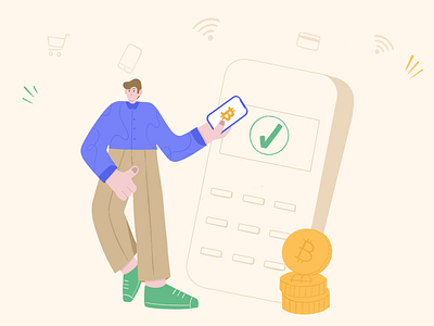 Pay with crypto #2 2d bitcoin boy character character illustration contactless cryptocurrency cryptowallet fiat illustration male pay paywithcrypto phone procreate procreate illustration shop simona simona krejci work