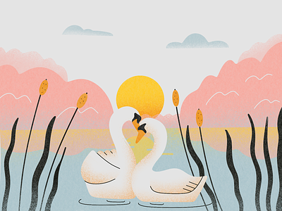 Spring time 2d character character illustration illustration lake procreate procreate illustration spring sun sunset swan texture