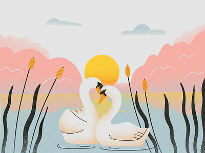 Spring time 2d character character illustration illustration lake procreate procreate illustration spring sun sunset swan texture