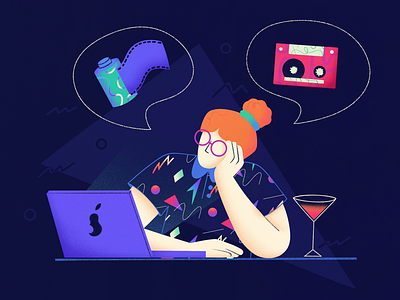 How to make an NFT - Create 💡 2d 80s brinstorming bussines character character illustration coctail computer design digital illustration film girl illustration laptop nft procreate procreate illustration retro thinking working