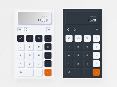 Neumorphism Calculator UI - Dark & Light Mode app design flat ui ux vector