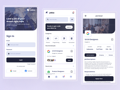 Jobizz - Jobseeker Mobile App UI KIT app design flat typography ui ux