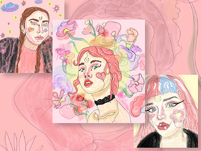 watercolour portraits adobe illustrator aesthetic drawing flowers heart illustration moon portraits wacom intuos watercolor painting