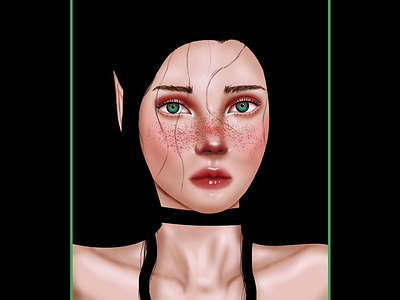 kinda realistic portrait adobe photoshop aesthetic aesthetic tone aesthetic tones aesthetics bored dark drawing freckles girl green eyes portrait practice realistic sad