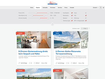 New website for Residence Immobilien blue design designer gill sans graphic icons modern red responsive usability web