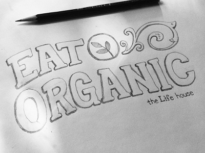 Eat Organic coffee doodle hand drawn icon leaf organic scroll serif sketch type typography