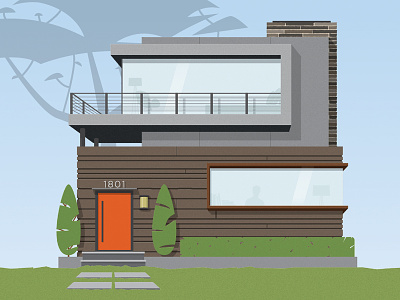 Modern House Illustration architecture concrete glass home house illustration illustrator minimal modern wood