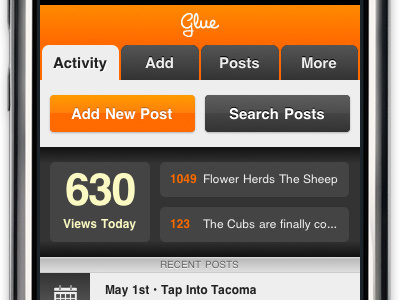 Final Activity View for Glue mobile web app activity app glue grey iphone mobile orange