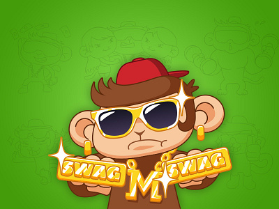 Swaggy Sticker Set awesome brown character cute funky gold line monkey red sticker swaggy