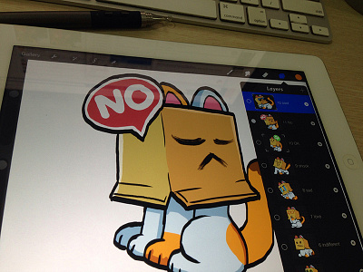 No! adonit cat ipad procreate puss in box sketch wip