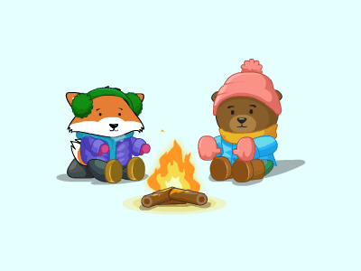 Warming Up animal animation bear campfire cold cute fire fox winter