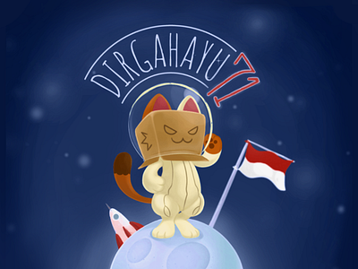 Dirgahayu 71! 71 astronaut cat dirgahayu flag illustration independence day indonesia kerja nyata moon puss in box space