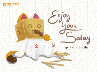Happy Eid-ul-Adha bbq eid ul adha greeting card mascot mubarak puss in box satay