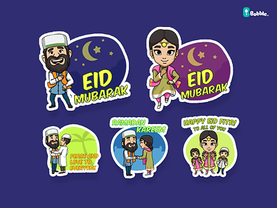 Eid Mubarak Stickers bobble head bobbleapp cartoon eid fitri eid mubarak india mobile app muslim ramadhan stickers