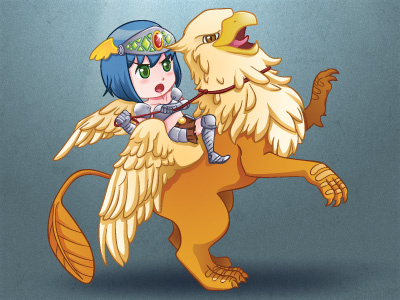 Catch that Griffin! anime blue brown creature cute greek griffin kawaii myth warrior