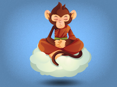 Monkey monk meditating brown character cloud meditating monk monkey